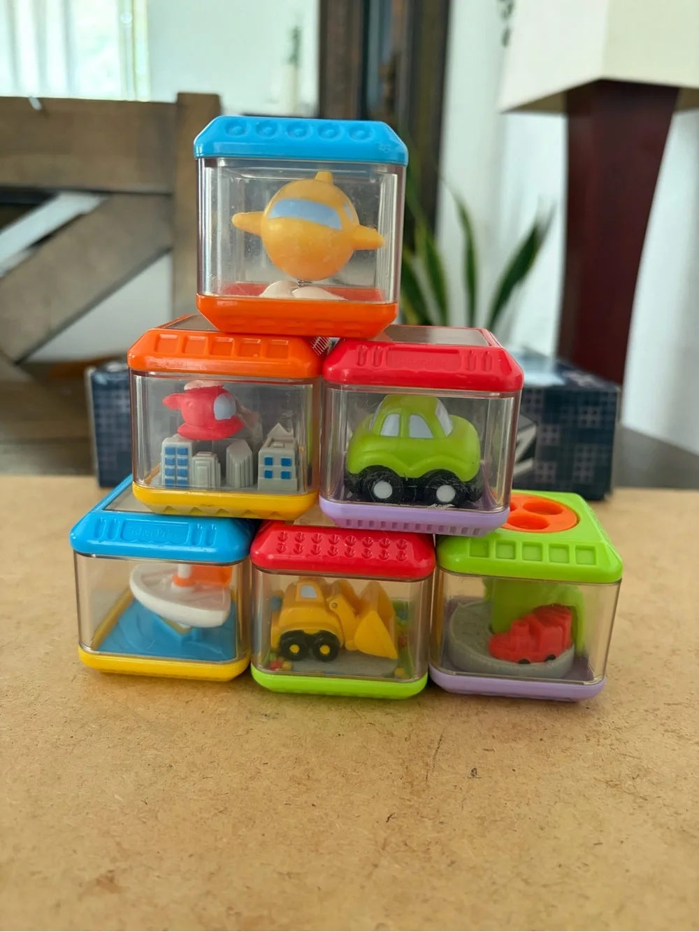 Vintage Fisher-Price Peek-A-Boo Sensory Blocks set of 6 Vehicles Theme